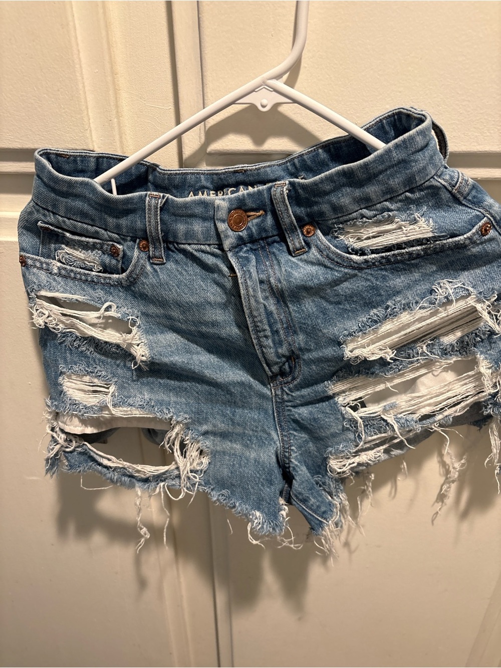 American Eagle Outfitters Distressed Light Blue Denim Cutoff Shorts